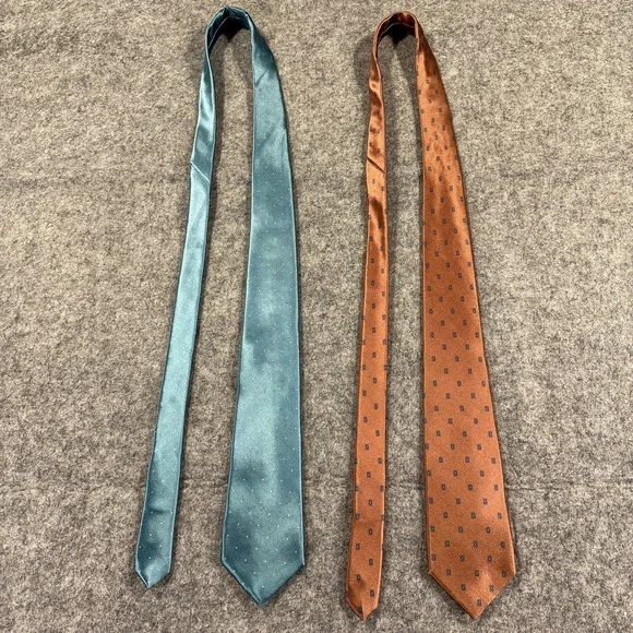 Oscar‎ de la Renta Mens Silk Tie Lot Teal Dot Brown Geometric Neckties - Picture 9 of 9